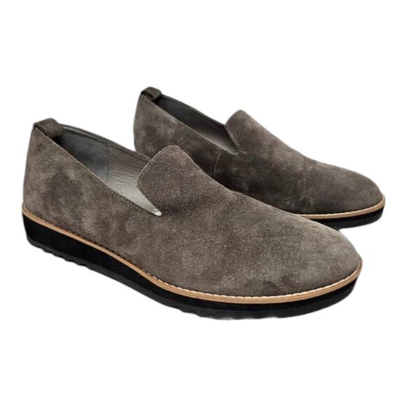 Eileen Fisher Gray Suede Slip On Platform Loafer Size 7 Pull Tab Round Toe NWOB - Picture 1 of 10
